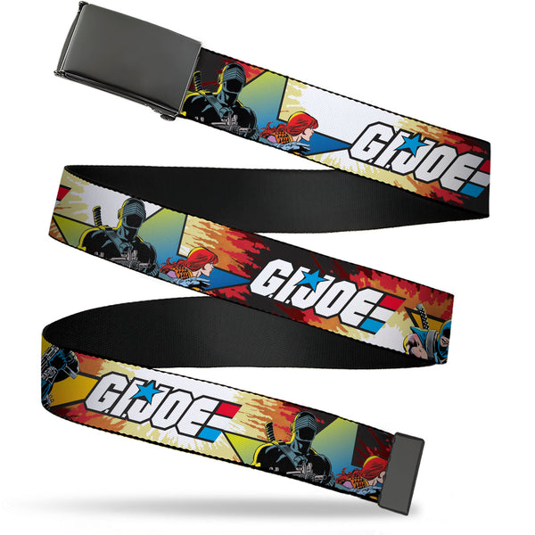 Buckle-Down Web Belt Blank Black Buckle - GI JOE Storm Shadow Snake Eyes and Scarlett Comic Cover Poses Explosion Webbing