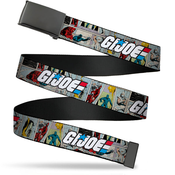 Buckle-Down Web Belt Blank Black Buckle - GI JOE Title Logo and Comic Scene Blocks Webbing