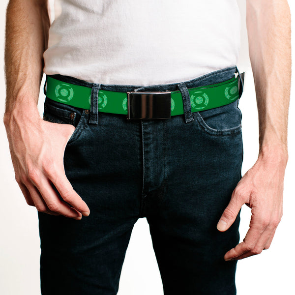 Buckle-Down Web Belt Blank Black Buckle - Green Lantern Logo Weathered Greens Webbing