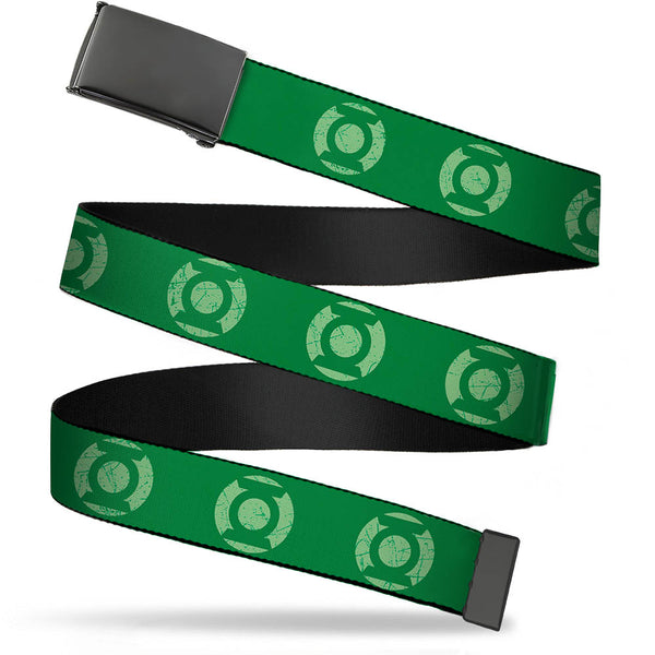 Buckle-Down Web Belt Blank Black Buckle - Green Lantern Logo Weathered Greens Webbing