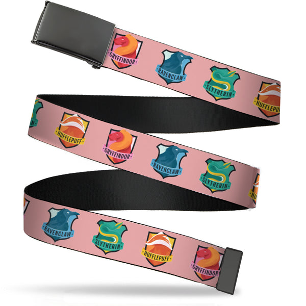 Buckle-Down Web Belt Blank Black Buckle - Harry Potter Team Spirit House Icons Pinks Webbing