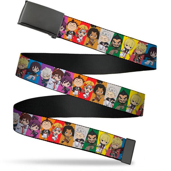Buckle-Down Web Belt Blank Black Buckle - Hell's Paradise Chibi Convicts and Yamada Clan Character Blocks Multi Color Webbing