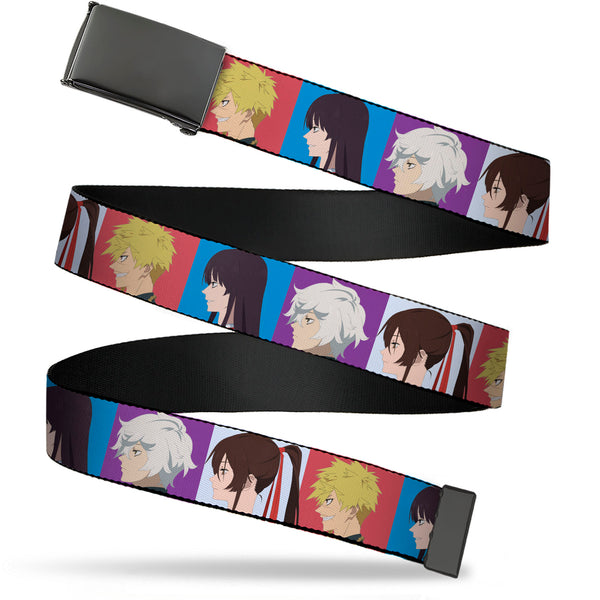 Buckle-Down Web Belt Blank Black Buckle - Hell's Paradise Gabimaru Sagiri Chobe and Toma Profile Blocks Multi Color Webbing