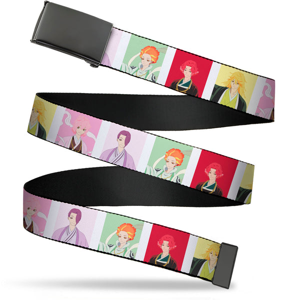 Buckle-Down Web Belt Blank Black Buckle - Hell's Paradise Tensen Character Pose Blocks White/Multi Color Webbing