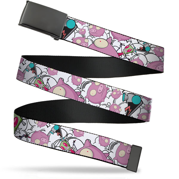 Buckle-Down Web Belt Blank Black Buckle - Invader Zim GIR and Piggy Doddles White/Black Webbing