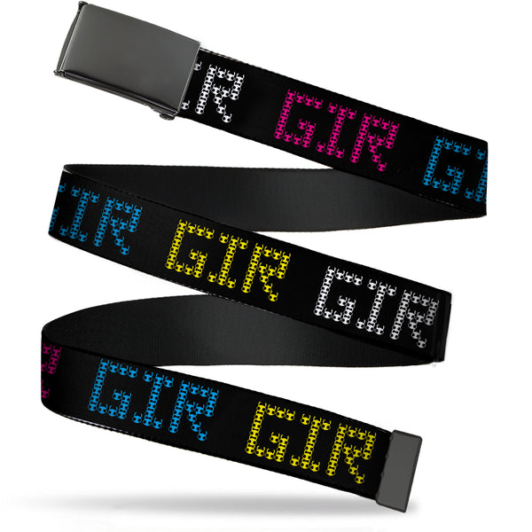 Buckle-Down Web Belt Blank Black Buckle - Invader Zim GIR Black/Multi Color Webbing