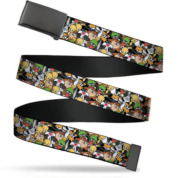 Buckle-Down Web Belt Blank Black Buckle - Looney Tunes 6-Character Stacked Collage4 Webbing