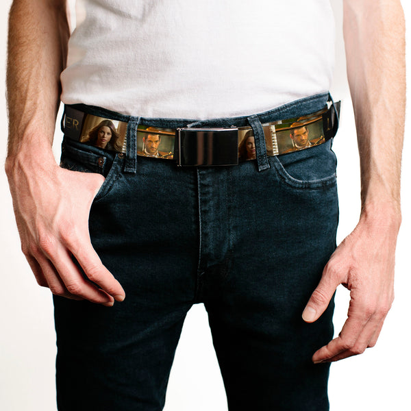 Buckle-Down Web Belt Blank Black Buckle - LUCIFER Title Logo Two Character Pose Blocks Webbing