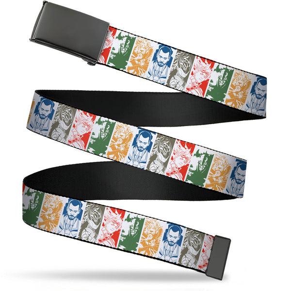 Buckle-Down Web Belt Blank Black Buckle - Magic the Gathering Five Planeswalkers Pose Blocks White/Multi Color Webbing