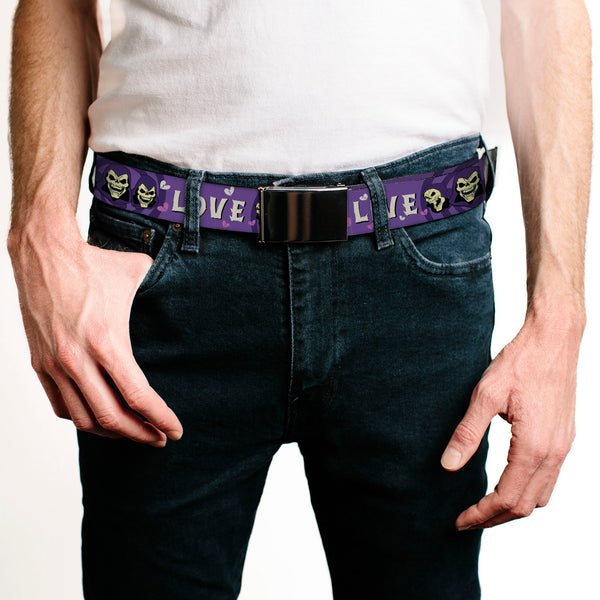 Buckle-Down Web Belt Blank Black Buckle - Masters Of The Universe Skeletor LIVE LOVE Expressions Purples/White Webbing