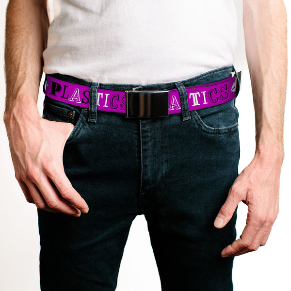 Buckle-Down Web Belt Blank Black Buckle - Mean Girls PLASTICS Collage Pink/Black/White Webbing