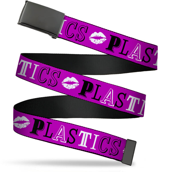 Buckle-Down Web Belt Blank Black Buckle - Mean Girls PLASTICS Collage Pink/Black/White Webbing