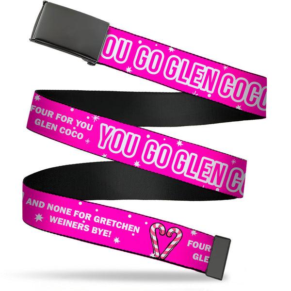 Buckle-Down Web Belt Blank Black Buckle - Mean Girls YOU GO GLEN COCO Pink/White Webbing