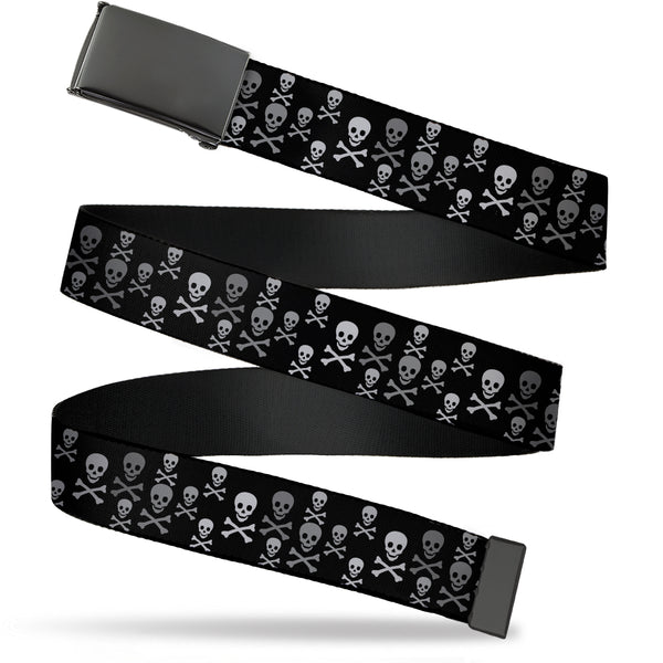 Buckle-Down Web Belt Blank Black Buckle - Multi Skull Black/Gray Webbing