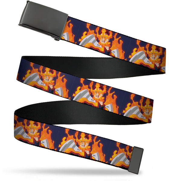 Buckle-Down Web Belt Blank Black Buckle - My Hero Academia Flame Hero Endeavor Pose Blue Webbing