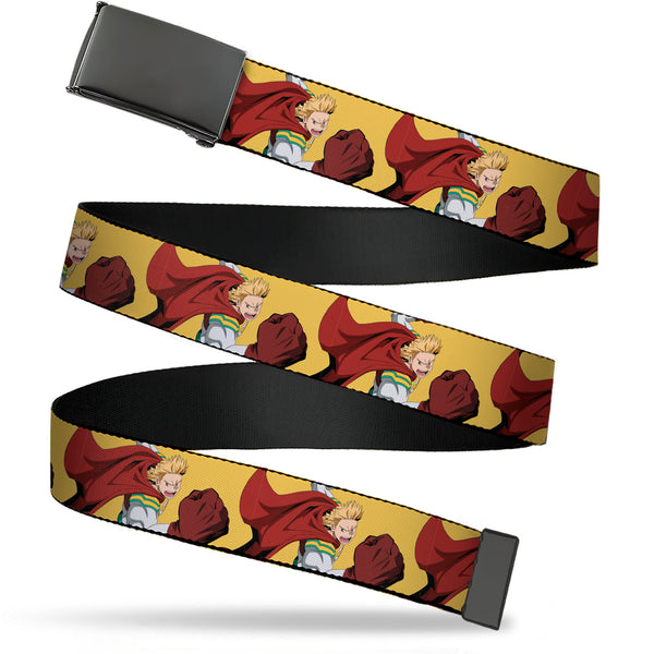 Buckle-Down Web Belt Blank Black Buckle - My Hero Academia Mirio Togata Upper Cut Pose Yellow Webbing