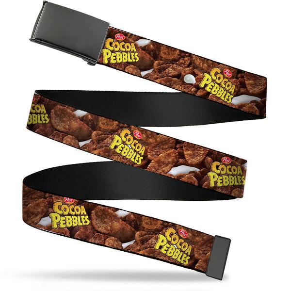Buckle-Down Web Belt Blank Black Buckle - POST COCOA PEBBLES Logo and Vivid Cereal Browns Webbing
