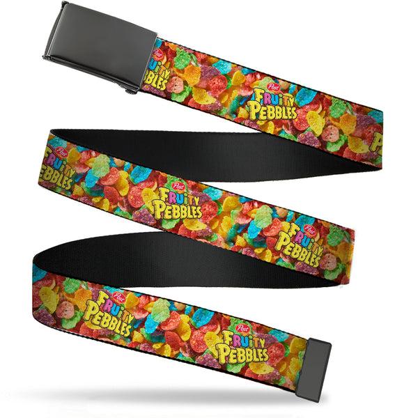 Buckle-Down Web Belt Blank Black Buckle - POST FRUITY PEBBLES Logo and Vivid Cereal Multi Color Webbing