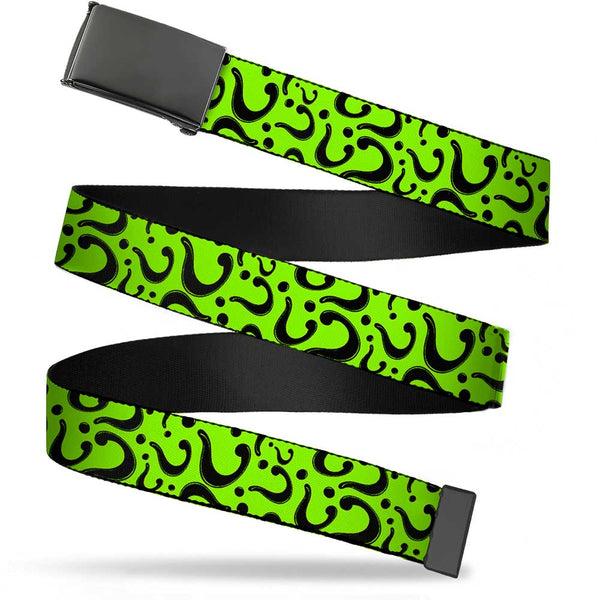 Buckle-Down Web Belt Blank Black Buckle - Question Mark Scattered Lime Green/Black Webbing