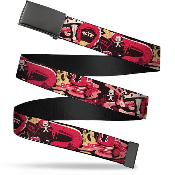Buckle-Down Web Belt Blank Black Buckle - Rick and Morty Anatomy Park Collage Reds/Black Webbing