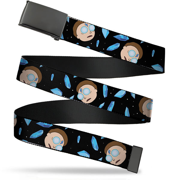 Buckle-Down Web Belt Blank Black Buckle - Rick and Morty Death Crystals and Morty Expression Black/Blues Webbing