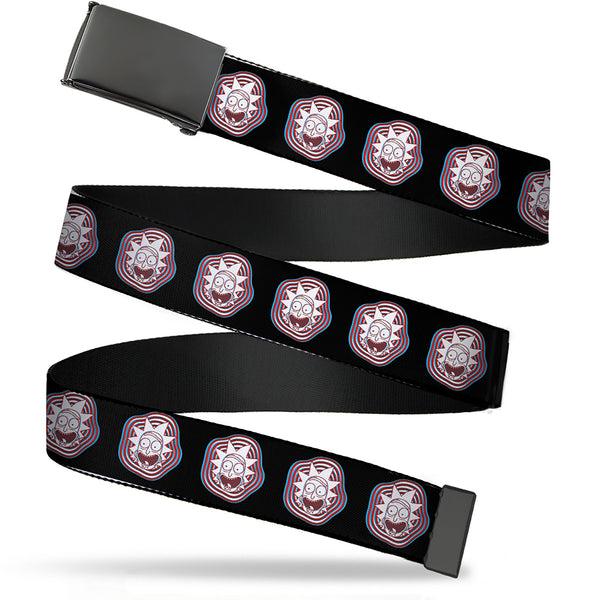 Buckle-Down Web Belt Blank Black Buckle - Rick and Morty Rick Vaporwave Bullseye Black/Blue/Red/White Webbing