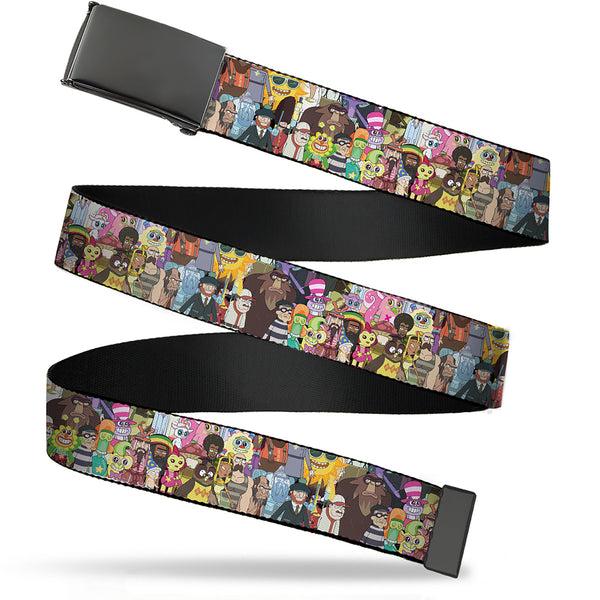 Buckle-Down Web Belt Blank Black Buckle - Rick and Morty Total Rickall Parasite Characters Stacked Webbing