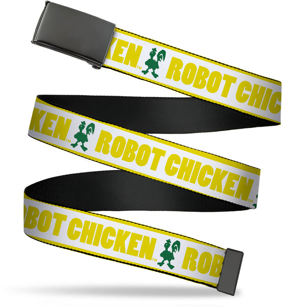 Buckle-Down Web Belt Blank Black Buckle - ROBOT CHICKEN Chicken Silhouette Yellow/White/Green Webbing