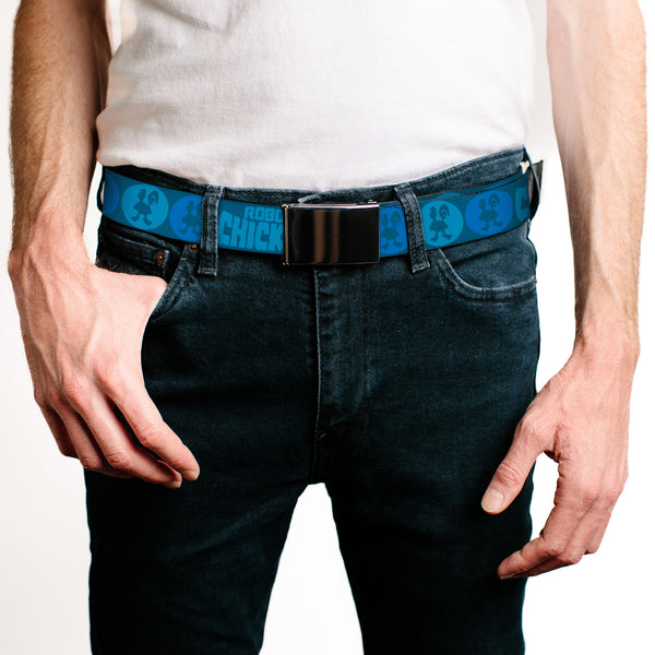 Buckle-Down Web Belt Blank Black Buckle - ROBOT CHICKEN Title Logo And Chicken Silhouette Bullseye Blues Webbing