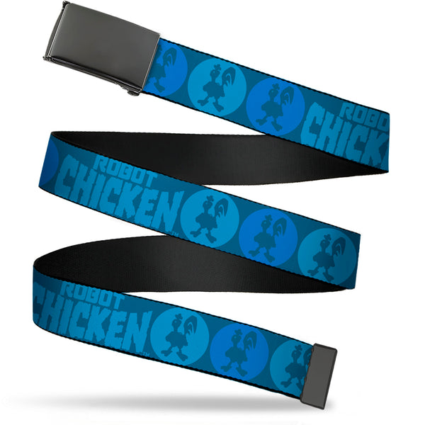 Buckle-Down Web Belt Blank Black Buckle - ROBOT CHICKEN Title Logo and Chicken Silhouette Bullseye Blues Webbing