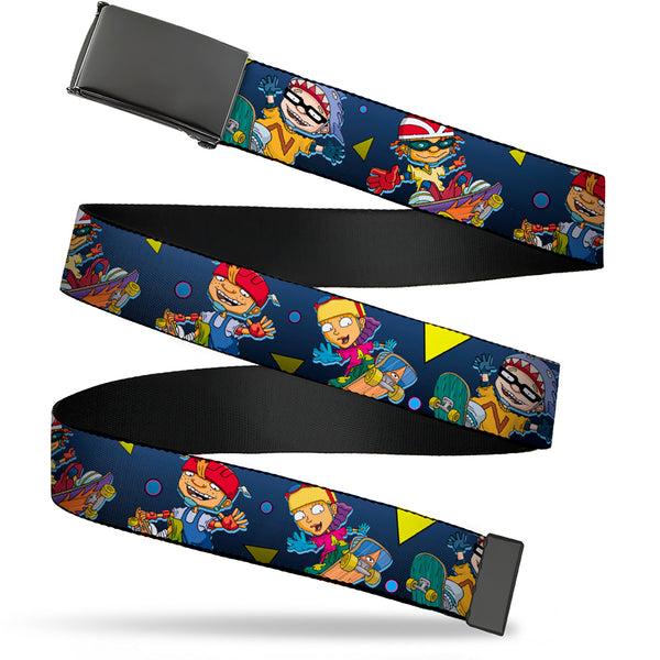 Buckle-Down Web Belt Blank Black Buckle - Rocket Power 4-Character Action Poses/Shapes Cool Gray/Multi Color Webbing