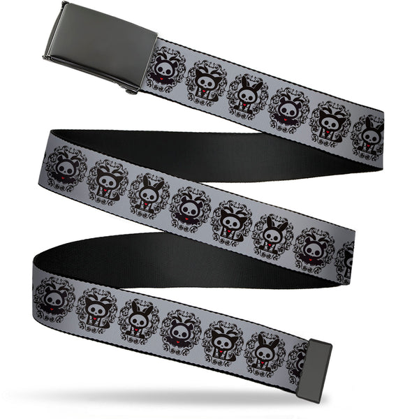 Buckle-Down Web Belt Blank Black Buckle - Skelanimals Diego Jack Kits Portraits Gray/Black Webbing