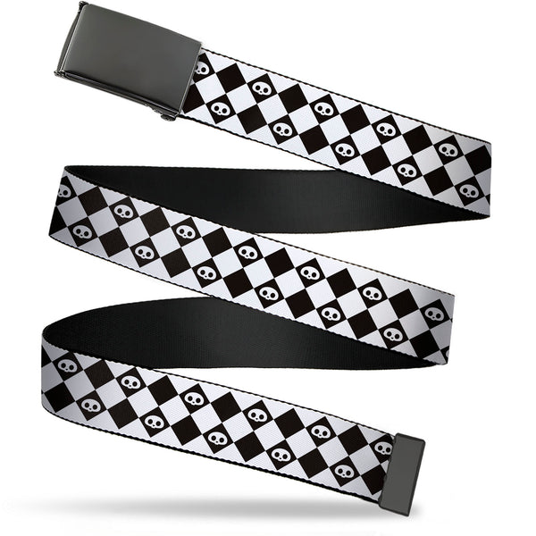 Buckle-Down Web Belt Blank Black Buckle - Skelanimals Face Logo Checker White/Black Webbing
