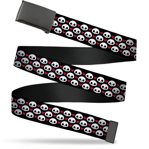 Buckle-Down Web Belt Blank Black Buckle - Skelanimals Face Logo and Heart Black/White/Red Webbing