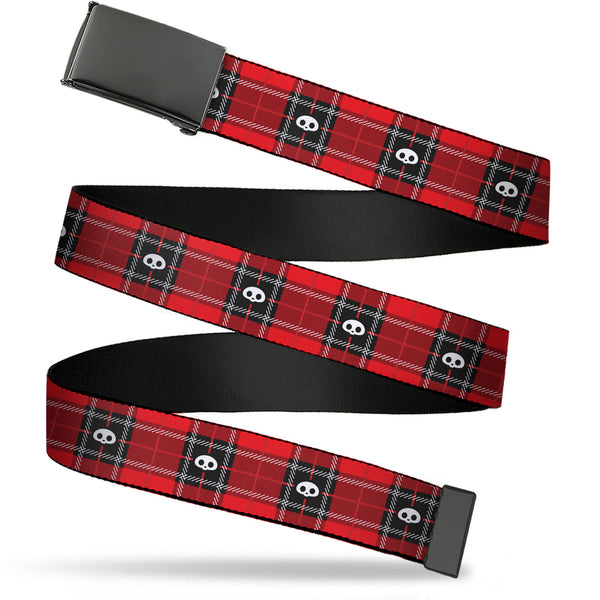 Buckle-Down Web Belt Blank Black Buckle - Skelanimals Face Logo Plaid Red/Black/White Webbing
