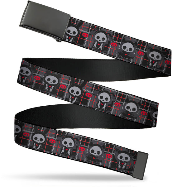 Buckle-Down Web Belt Blank Black Buckle - Skelanimals Five Animals and Face Logo Plaid Black/Red/White Webbing