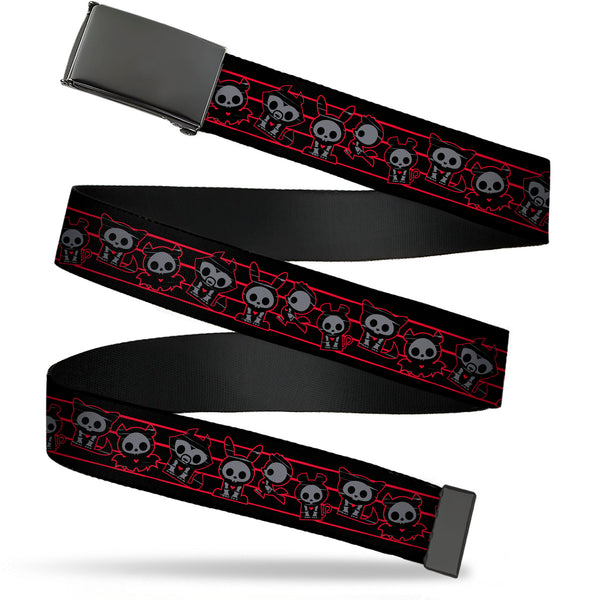 Buckle-Down Web Belt Blank Black Buckle - Skelanimals Six Character Collage Black/Red/Grays Webbing