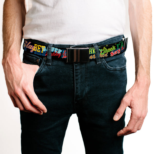 Buckle-Down Web Belt Blank Black Buckle - Slang Verbiage Stacked Black/Multi Color Webbing