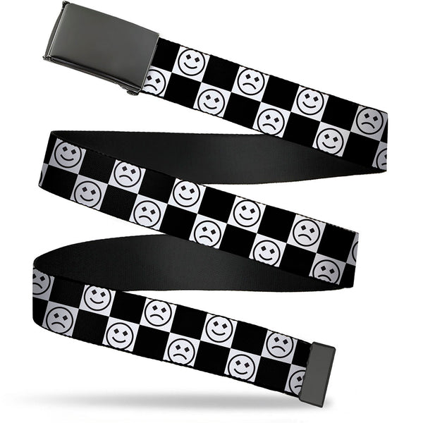 Buckle-Down Web Belt Blank Black Buckle - Smiley Sad Face Checker Black/White Webbing