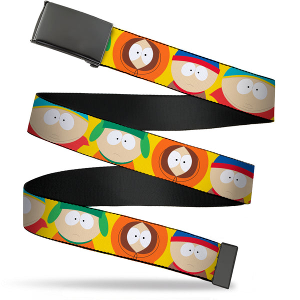 Buckle-Down Web Belt Blank Black Buckle - South Park Boys Close-Up Poses Yellow Webbing