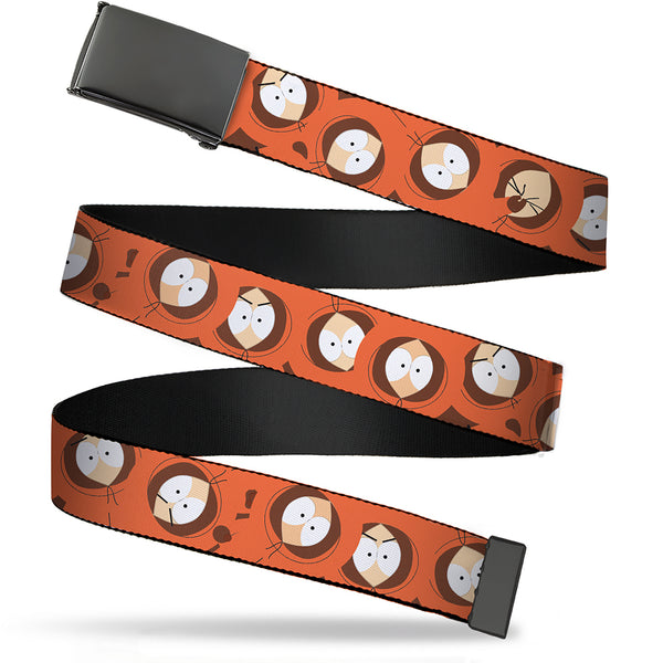 Buckle-Down Web Belt Blank Black Buckle - South Park Kenny Expressions Stacked Orange Webbing