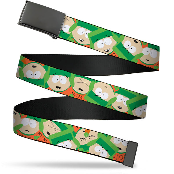 Buckle-Down Web Belt Blank Black Buckle - South Park Kyle Expressions Scattered Green Webbing