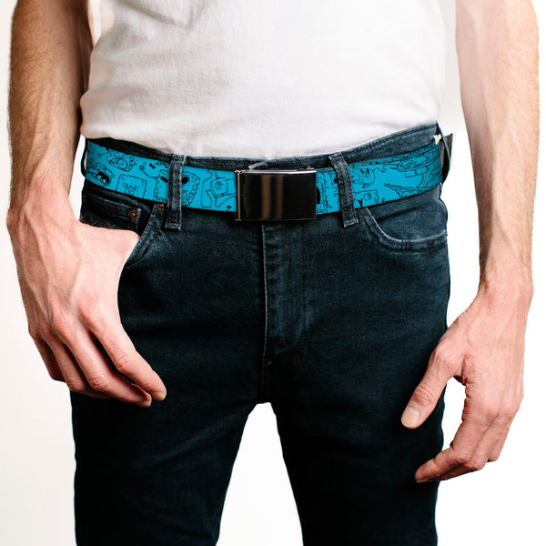 Buckle-Down Web Belt Blank Black Buckle - SpongeBob SquarePants Doodle Poses Blue/Black Webbing