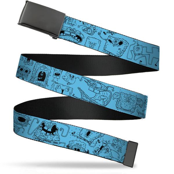 Buckle-Down Web Belt Blank Black Buckle - SpongeBob SquarePants Doodle Poses Blue/Black Webbing