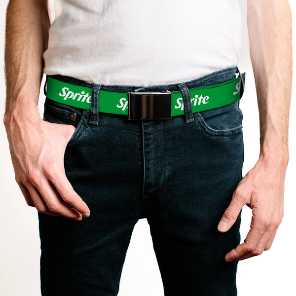 Buckle-Down Web Belt Blank Black Buckle - SPRITE Logo Green/White Webbing