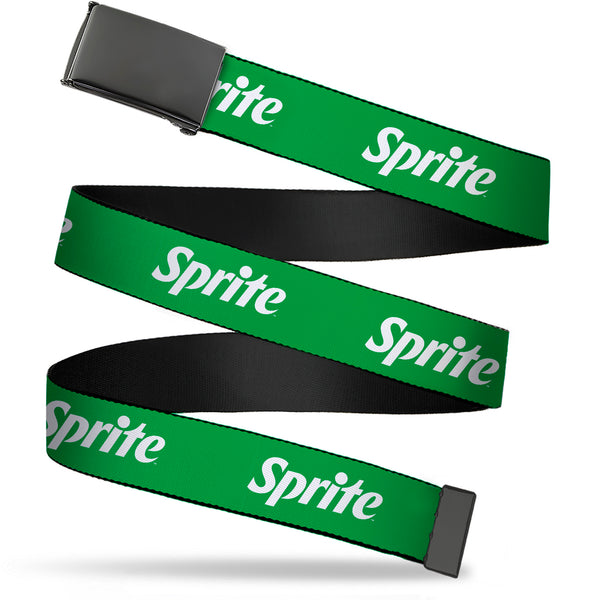 Buckle-Down Web Belt Blank Black Buckle - SPRITE Logo Green/White Webbing