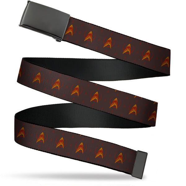 Buckle-Down Web Belt Blank Black Buckle - Star Trek Starfleet Flying Phoenix Insignia Maroon/Red/Orange Webbing