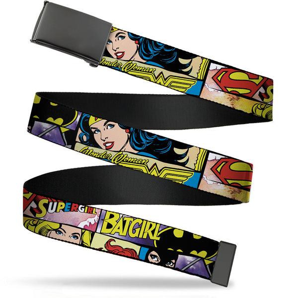 Buckle-Down Web Belt Blank Black Buckle - Superheroines Wonder Woman/Supergirl/Batgirl Webbing