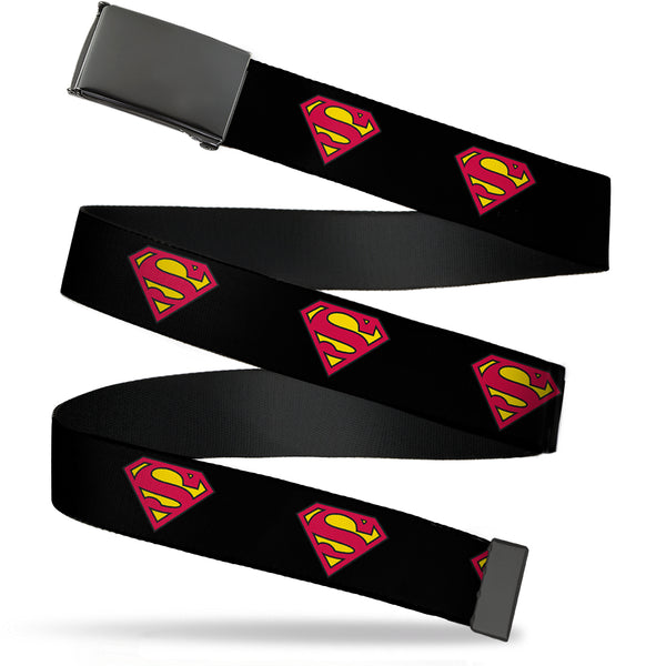Buckle-Down Web Belt Blank Black Buckle - Superman Shield Black Webbing