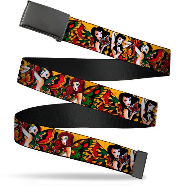 Buckle-Down Web Belt Blank Black Buckle - Tattoo Johnny-Butterfly Girl Webbing